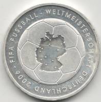 (2003D) Монета Германия (ФРГ) 2003 год 10 евро "ЧМ по футболу Германия 2006"  Серебро Ag 925  Царапи